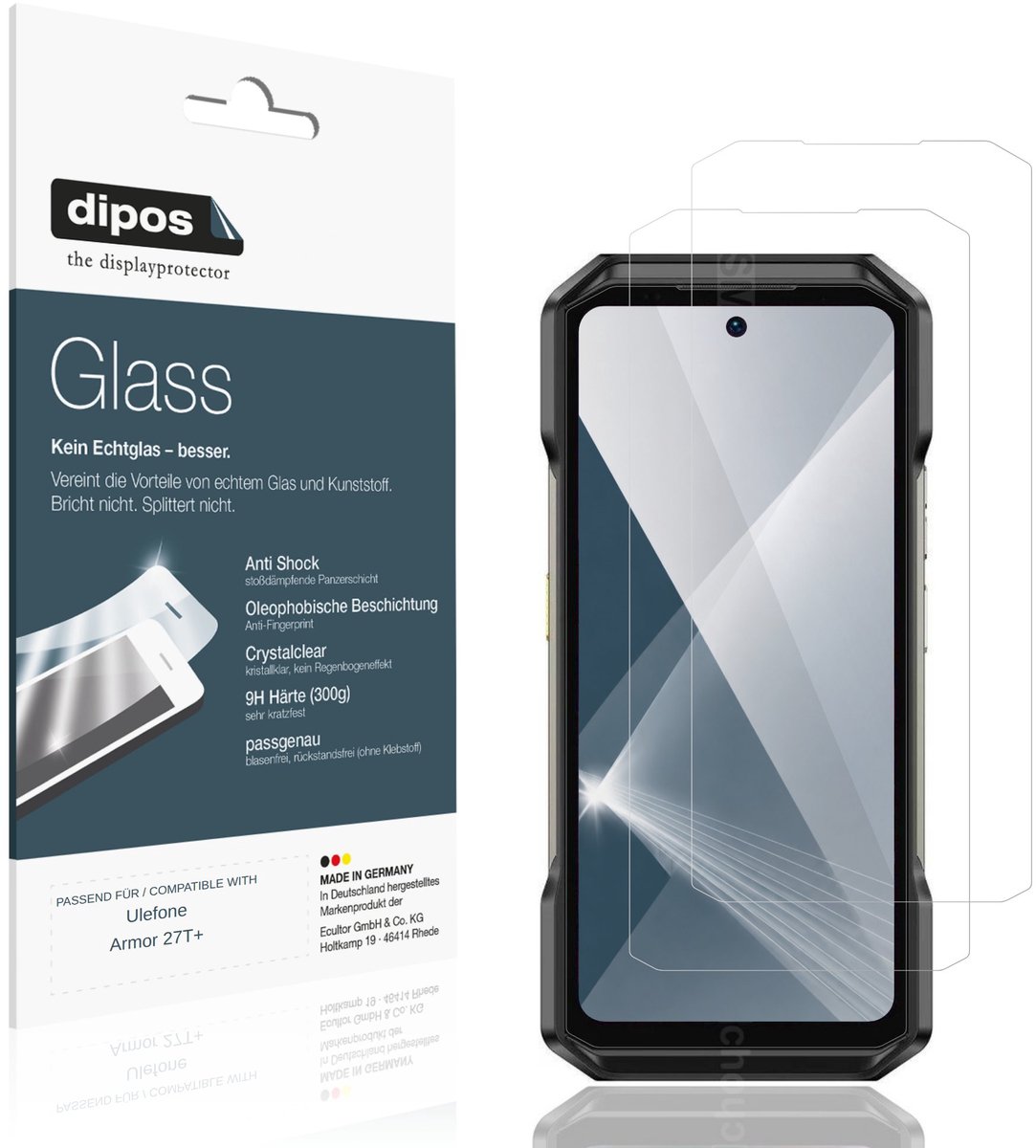 dipos – 2x Pantserfolie geschikt voor Ulefone Armor 27T+ | 9H Screenprotector