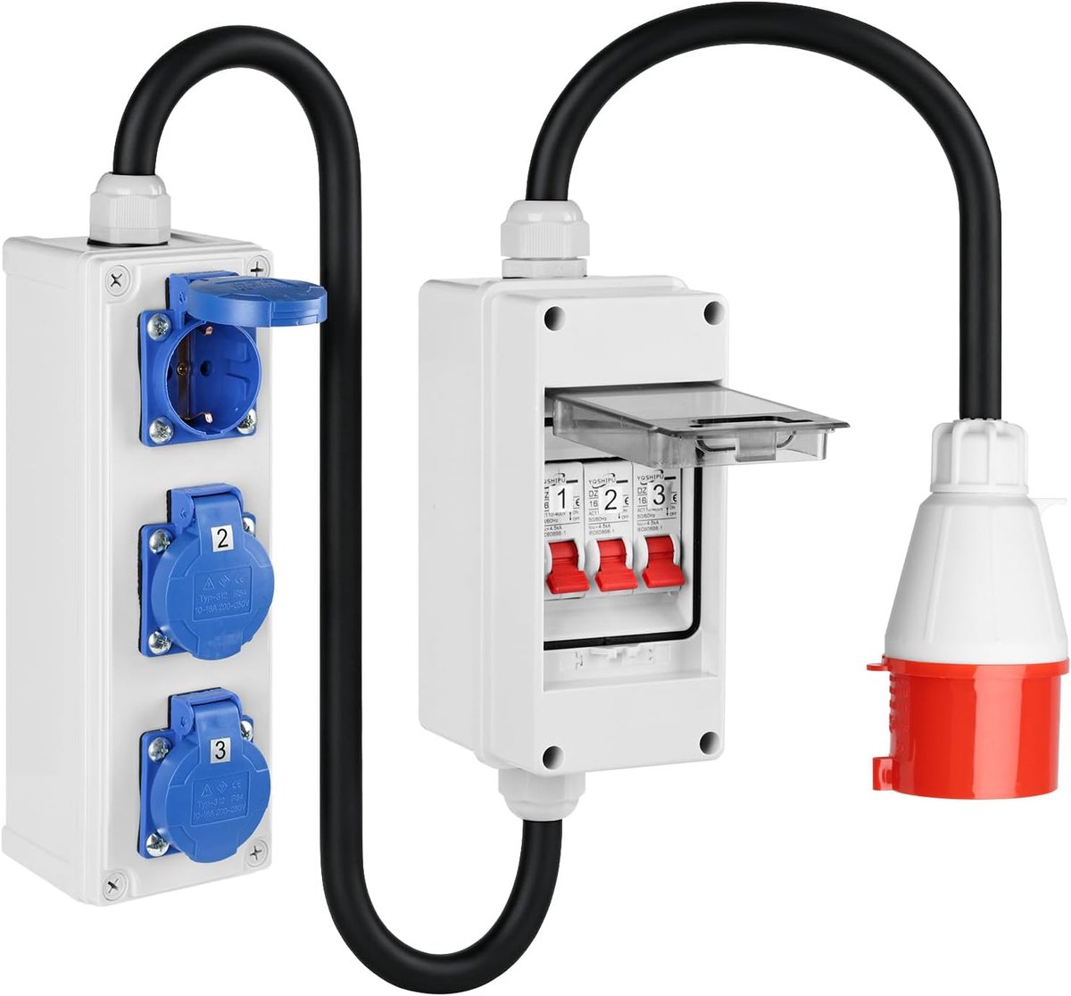 CEE Adapter 380V naar 220V - 5-polige 32A stekker - met 3x 16A Schuko - voor betrouwbare stroomvoorziening - ShopVlot