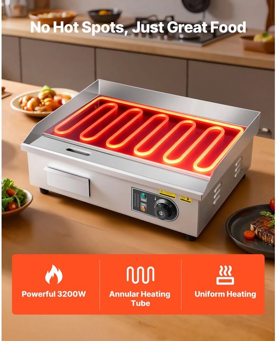 Lifero Elektrische RVS Grill - Grillplaat - Barbecue Plaat - Gourmetstel - 3200W - Camping Koken - Commerciële Grillpan - Bakplaat — afbeelding 4