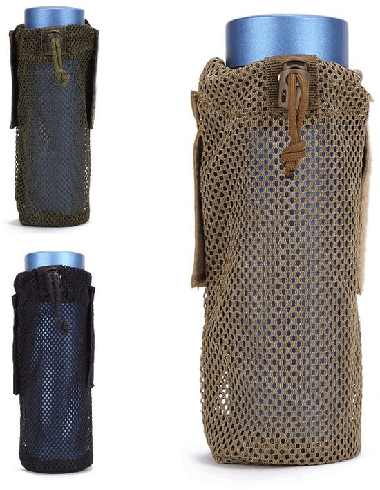 Water Bottle Bag - Opvouwbaar - 9 *23cm- gaas - Fleshouder Pouch - Outdoor Activiteiten - Molle Compatibel - perfect voor strand, wandelen, kamperen en outdoorsporten - zwart — afbeelding 4