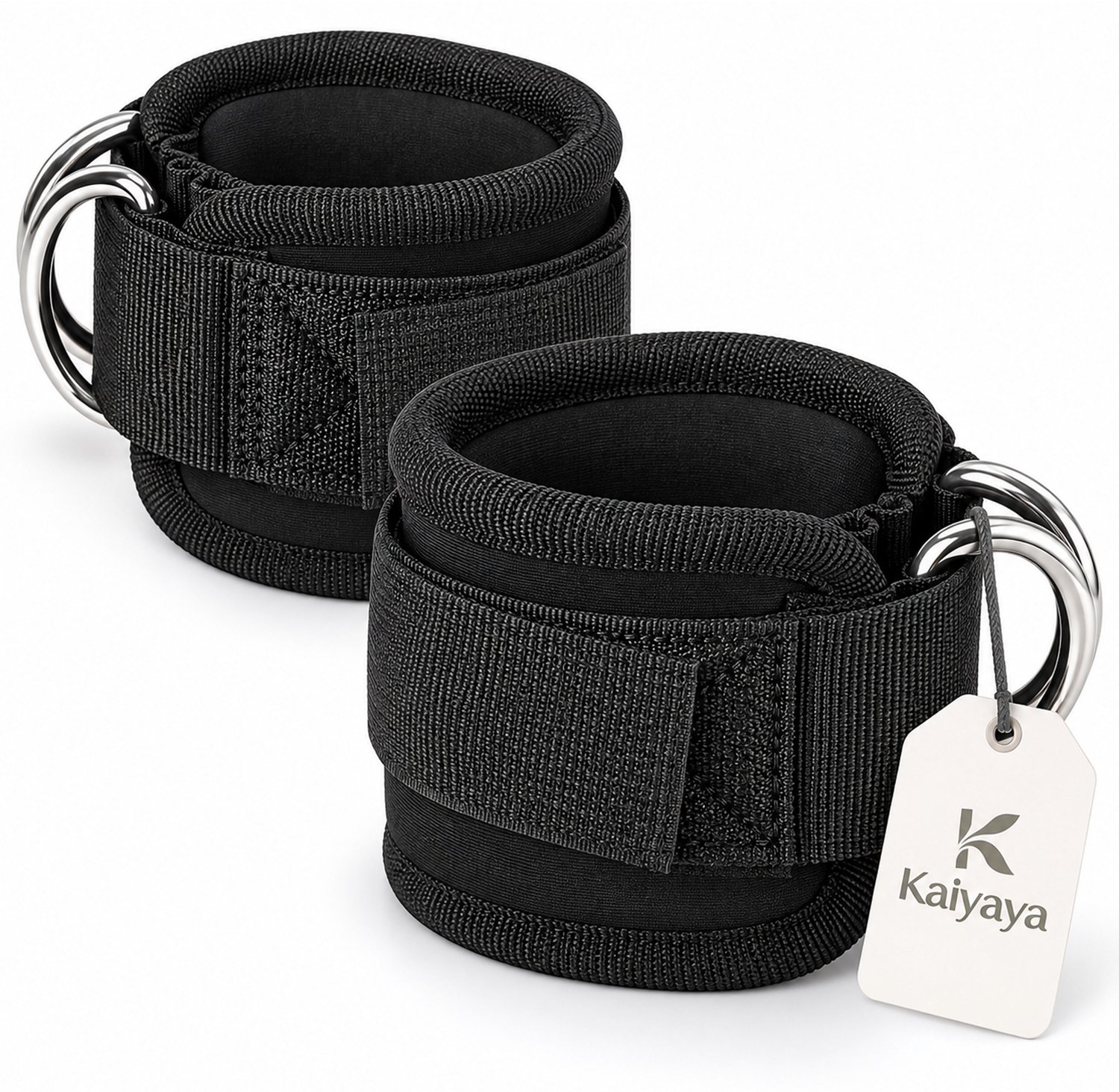 Kaiyaya - 1 paar Enkelbanden - Zwarte ankle straps met klittenband en dubbele D-ring - Voor kabelmachine en beentraining