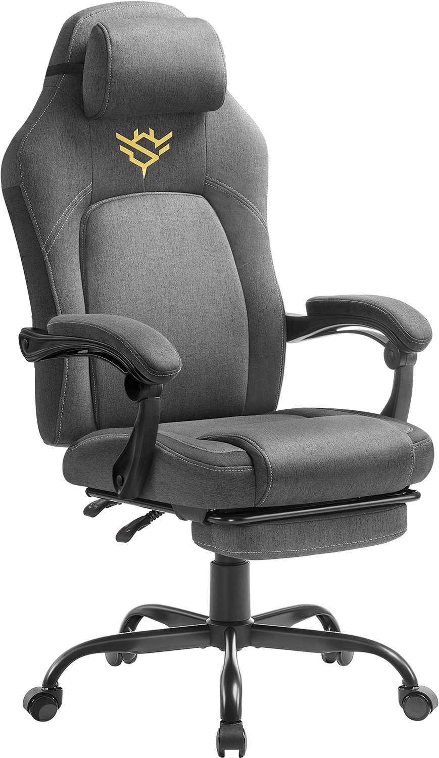 Gaming Bureaustoel 70 x 70 x 119-129 cm, Duifgrijs, Ergonomische Draaistoel met Voetsteun, 90-135° Verstelbare Rugleuning, 10 cm Hoogteverstelling, Katoen-Linnen Bekleding, Armleuningen en Lendensteun voor Gaming en Kantoor