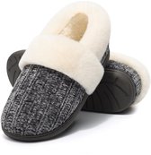 Olanly - Dames slippers – Warme slippers - Antislip Pantoffels met Gesloten Teen - Omgesloten hak slippers - Donkergrijs - 40-41 - Geschikt voor voetlengte van 24,8 cm