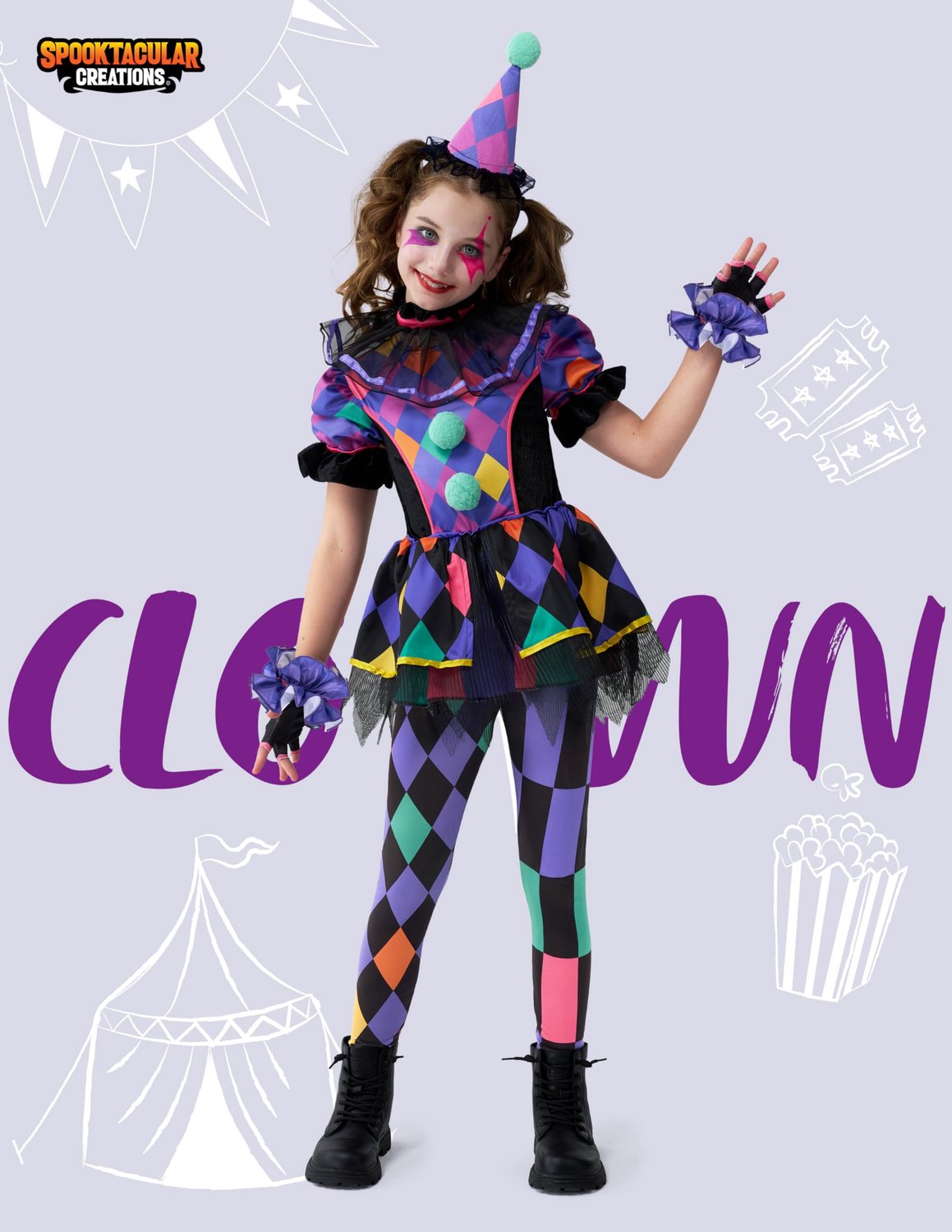 JOYIN Kinder Meisjes Donker Kleurrijk Clown Jurk - maat M