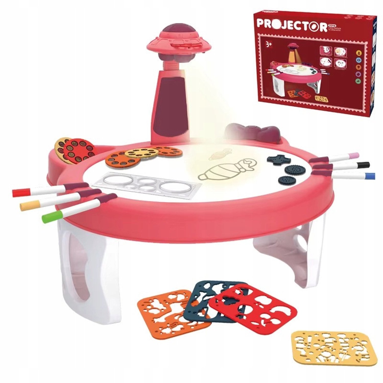 Kinder Tekenprojector met 48 Afbeeldingen, Kleurpotloden & Uitwisbaar Bord