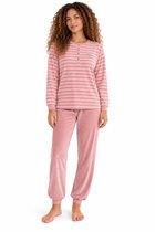 Cocodream - Dames Pyjama Velours - Winter - Roze Gestreept - Maat XXL