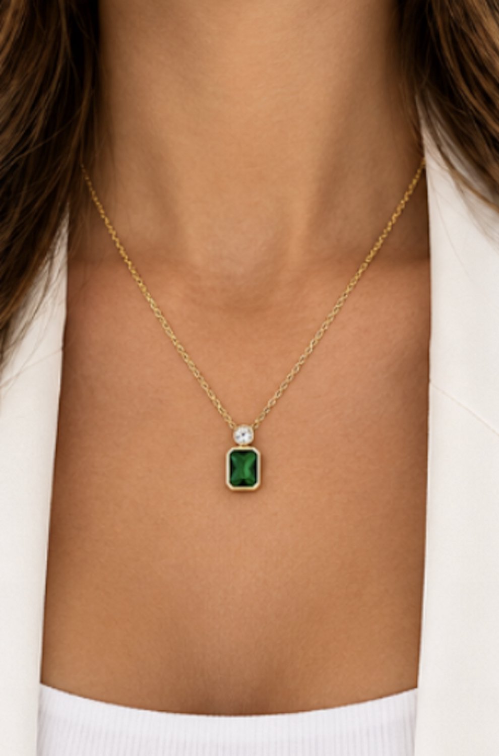 Luxe ketting - verguld - Groen Zirkonia - Stijlvolle ketting - Goudkleurig - Roestvrijstalen -Cadeau Voor Vrouwen- cadeau -Valentijn - Liefde - Verrassing- kerst cadeau