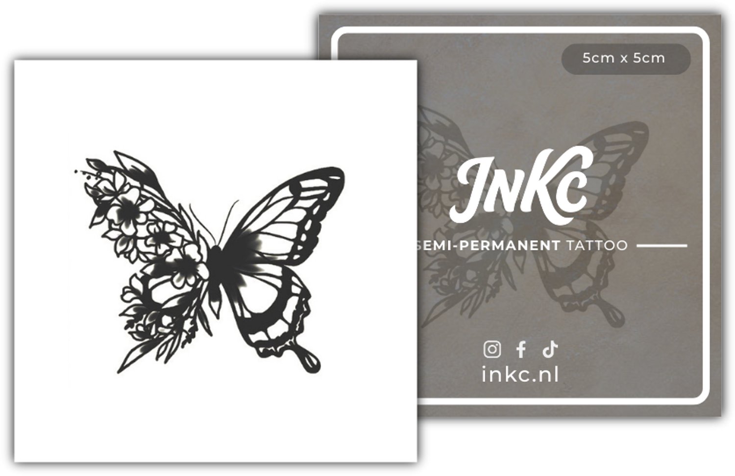 INKC - Tijdelijke Tattoo - Bloemenvlinder - Nep Tattoo - Plak Tattoos - Blijft tot 2 weken - 5 x 5cm
