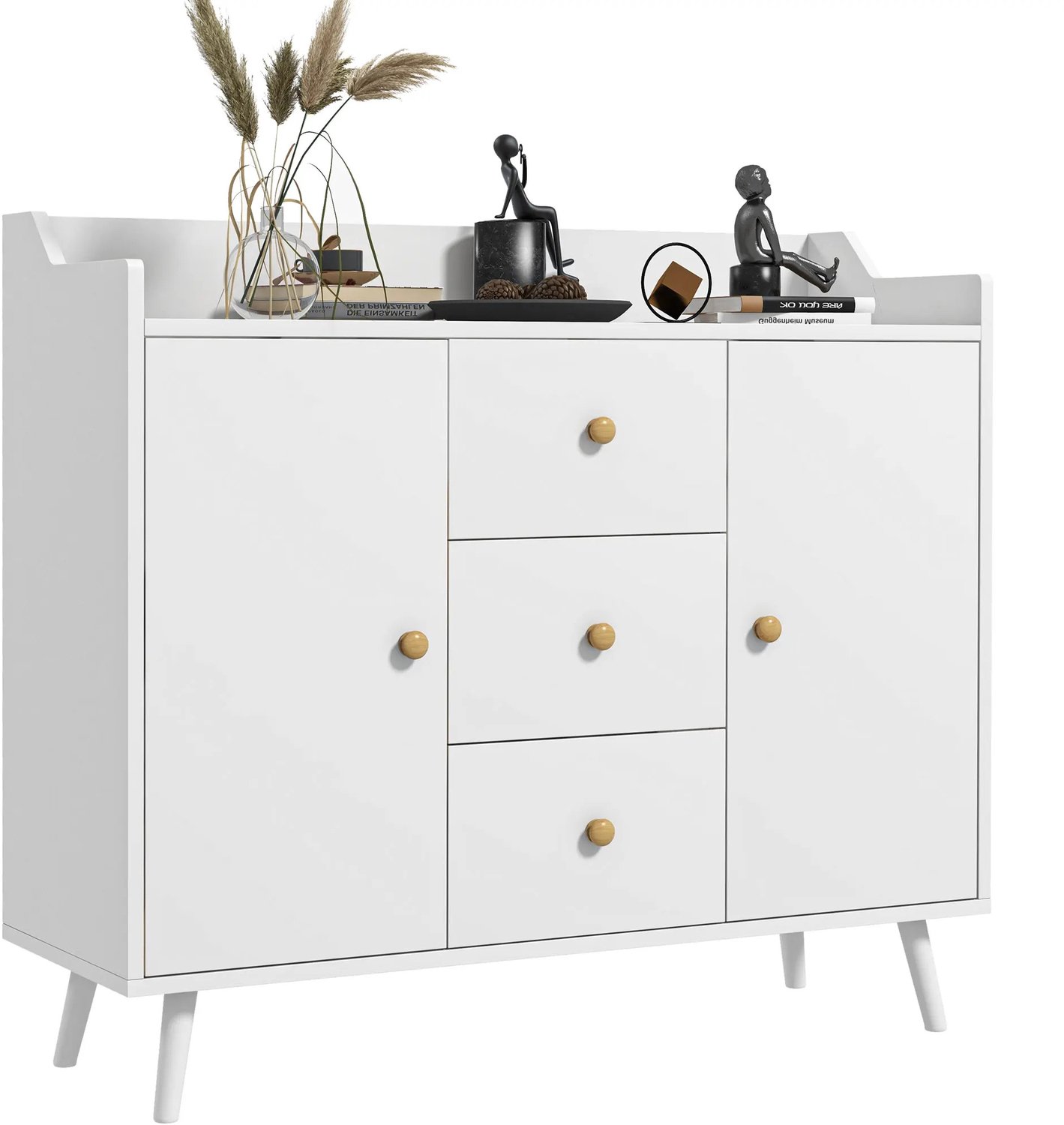 Gudalio Dressoir - Kast - Lage Buffetkast - Opbergkast - Wandkast - 2 deuren - 3 lades - Modern - 80 x 90 x 32 cm - Hout - Wit