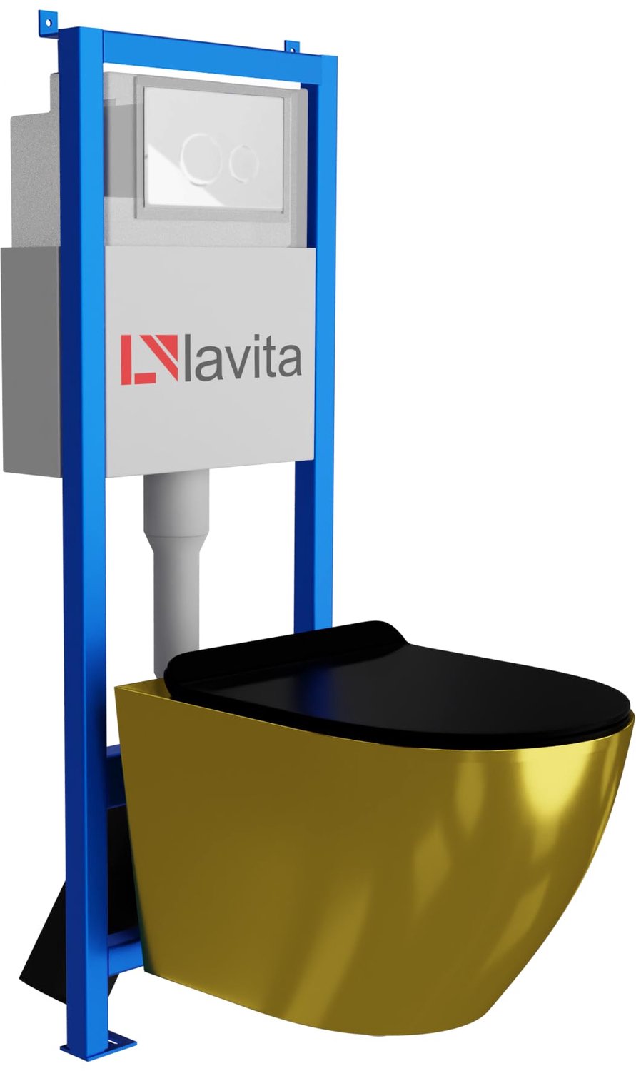 LAVITA complete toiletset SOFI SLIM goud/zwart LAV 101 LAV 200.4.1 randloos wit