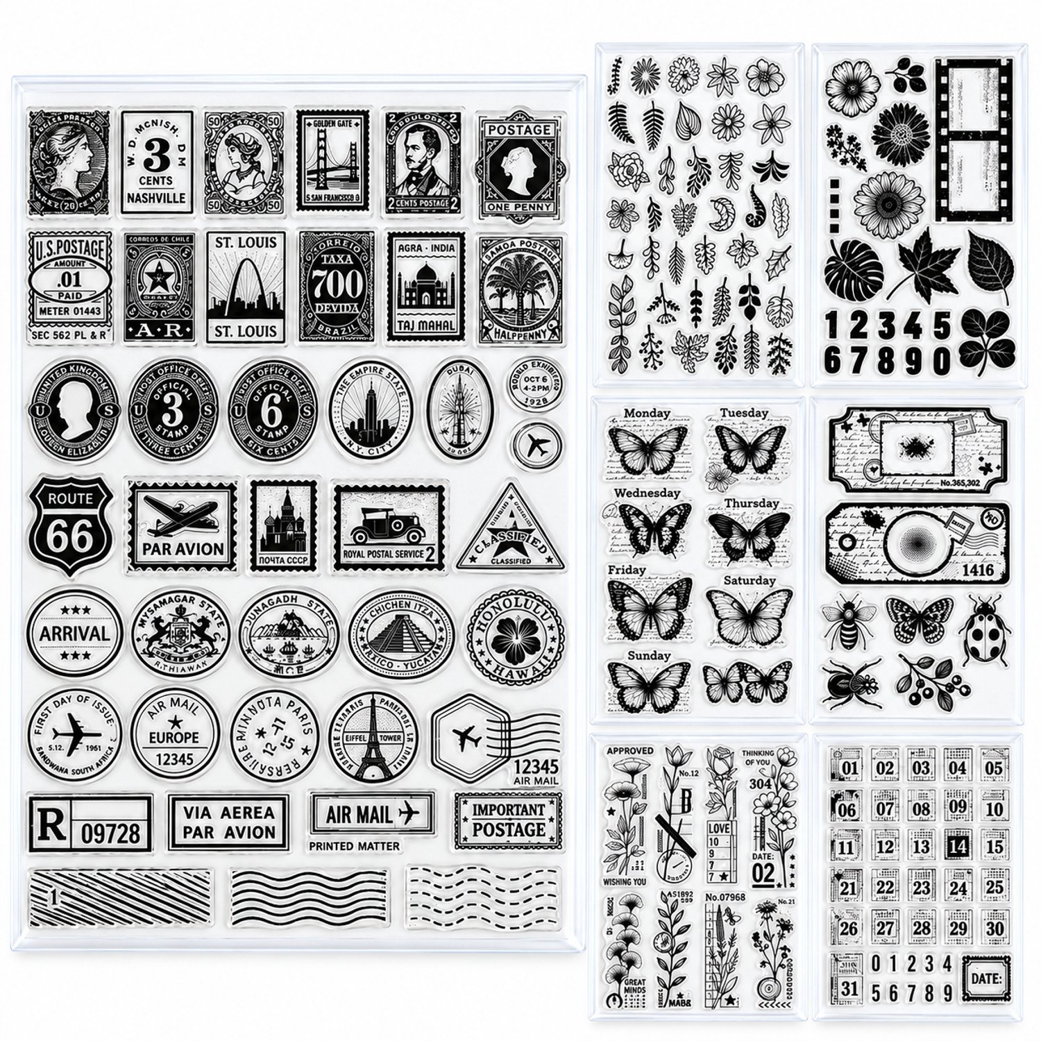 BaBaBa Clearstempels Set – 7 Stempelsets – 1x A4 + 6x A6 – Clear Stamps voor Journaling, Scrapbooking & Kaarten Maken