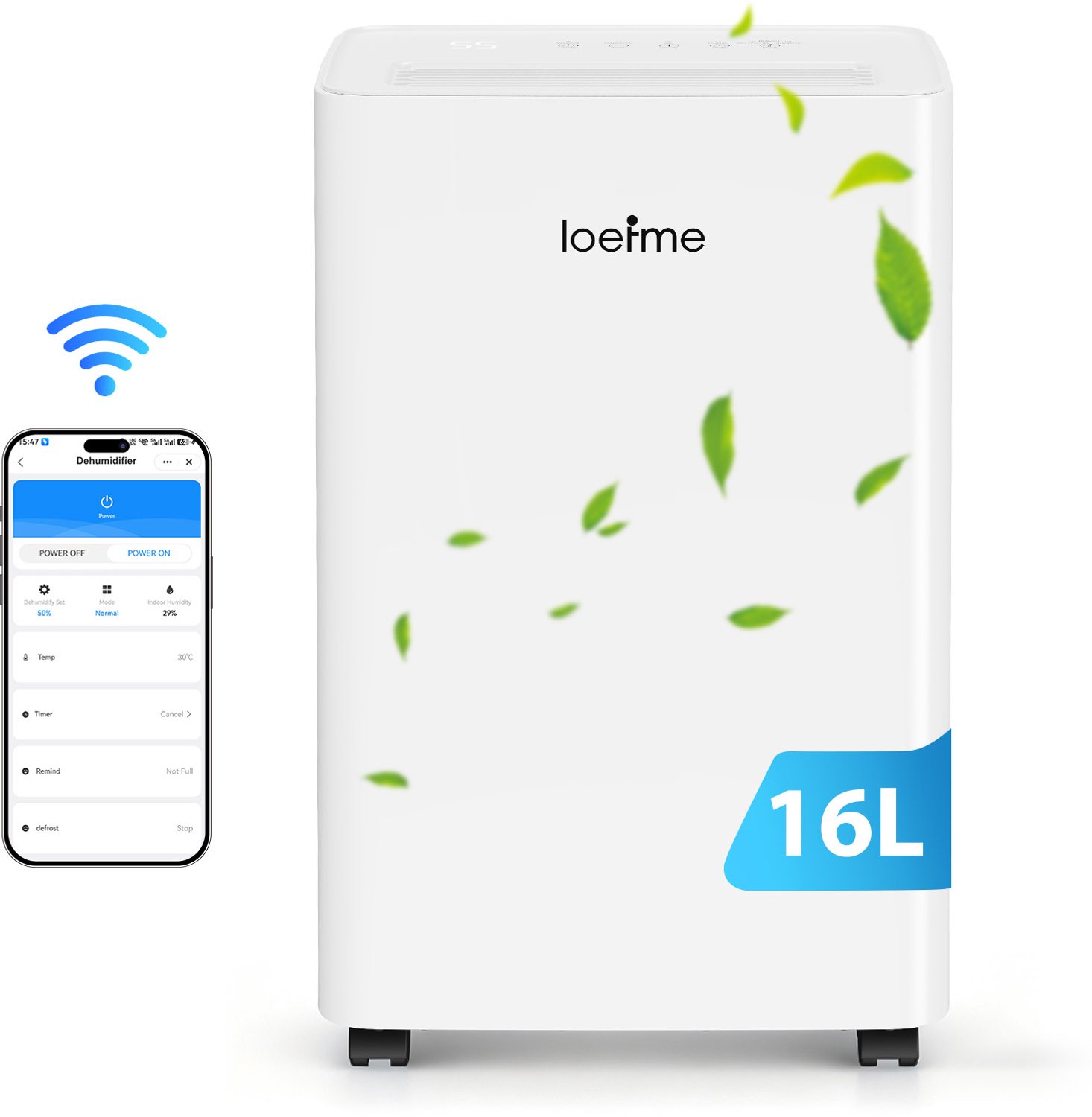 LOEFME Luchtontvochtiger 16L/dag - 4 Modi - Wifi - Kelder, Badkamer, Slaapkamer