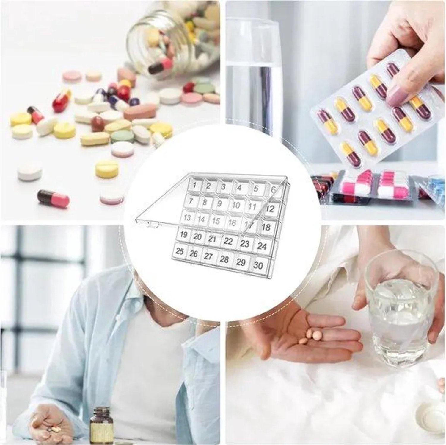 Pillbox 30-dagenplan - Pillbox maandpakket - geschikt voor afneembaar vakje - Grote reispillendoos geschikt voor vitamines en tabletten - Dansha paars