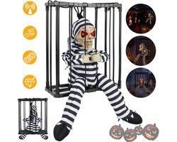Skelet Gevangene Hangdecoratie Voor Halloween – Met Infrarood Sensor, Schreeuwend Geluid En Gloeiende Ogen – Bewegingsgeactiveerde Horror Decoratie Voor Spookhuis, Gang En Terras