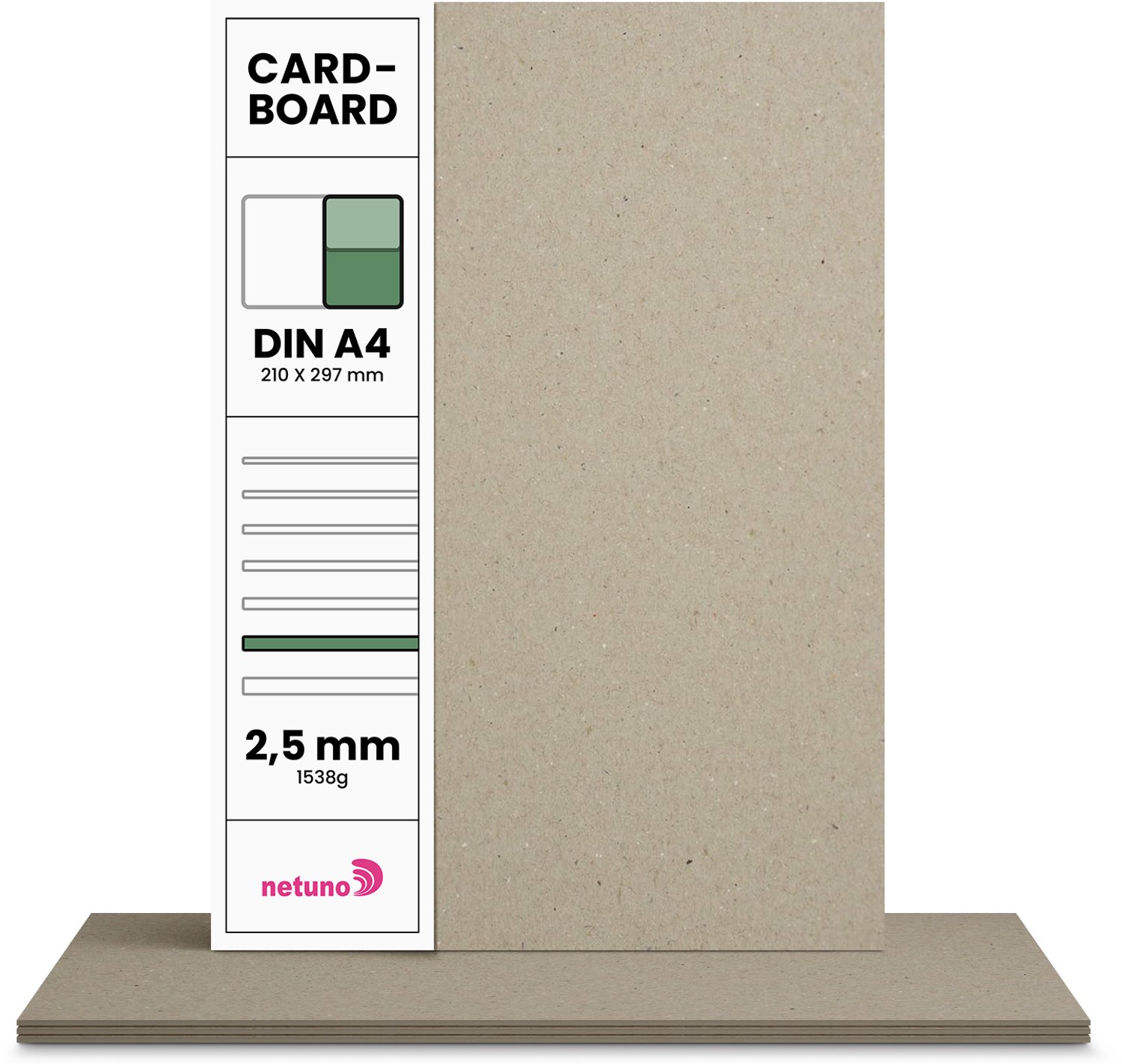 Karton papier - Grijs - A4 - 21 x 29,7 cm - 2.5mm - 1538 gram - 20 vellen - Netuno