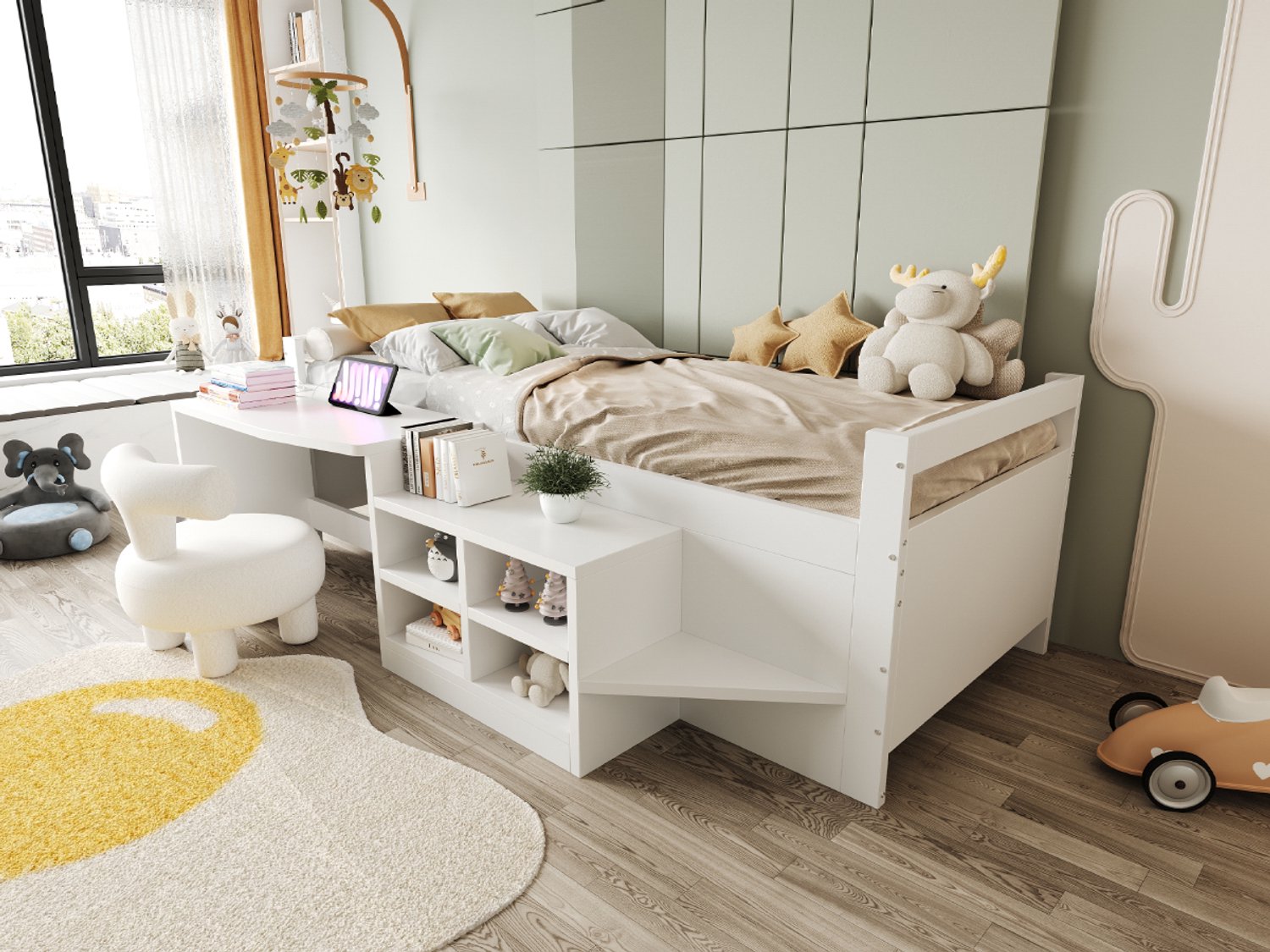 Zubaliya Houten Kinderbed 90x200 cm Wit Met USB-oplaadpunt, Opbergruimte