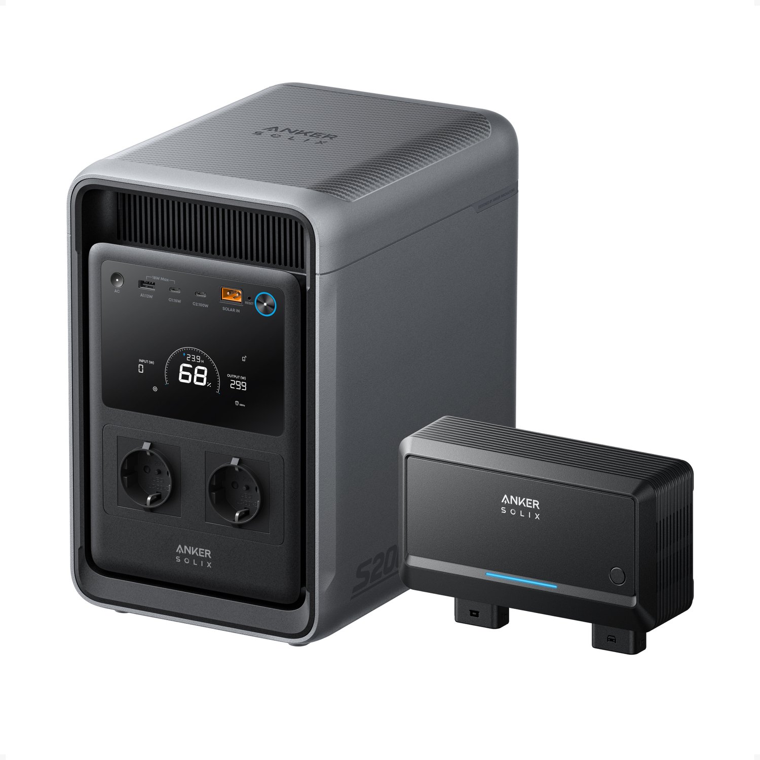 Anker SOLIX S2000 draagbare powerstation en dynamolader - 2000Wh - 1500W - 2000Wh LiFePO4-accu - tot 24 uur stroom voor je gezin - 10ms UPS - 3000W piek - zonnegenerator voor thuis - buiten en noodgevallen