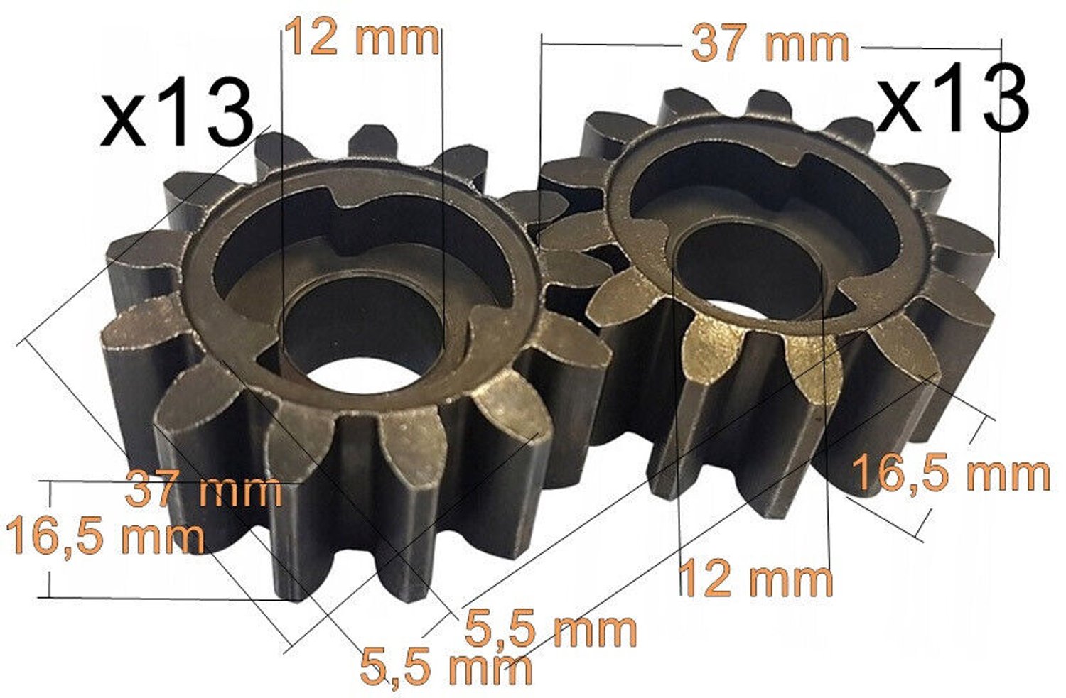 2X aandrijftandwiel (13 tanden) R + L + voor Fuxtec RM 70300170 70300180 grasmaaiers