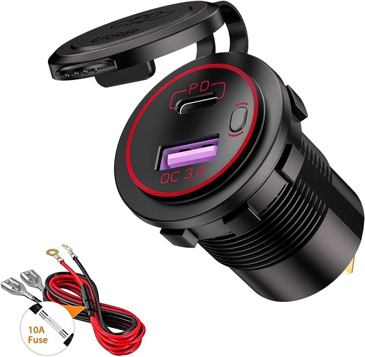 Oplaadbare Auto Lader met USB, QC3.0 en PD/Type-C, Waterdicht en LED Verlichting voor Snelladen – foto 7