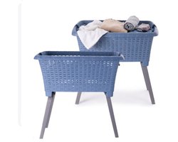 Bathroom Solutions wasmand op poten - 2x - donkerblauw - 35 ltr - 60 x 40 x 28 cm - Wasgoedmanden