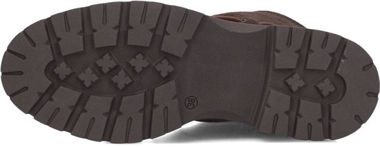 Onderkant van de laars met een dikke, antislip rubberen profielzool en maatmarkering 38.