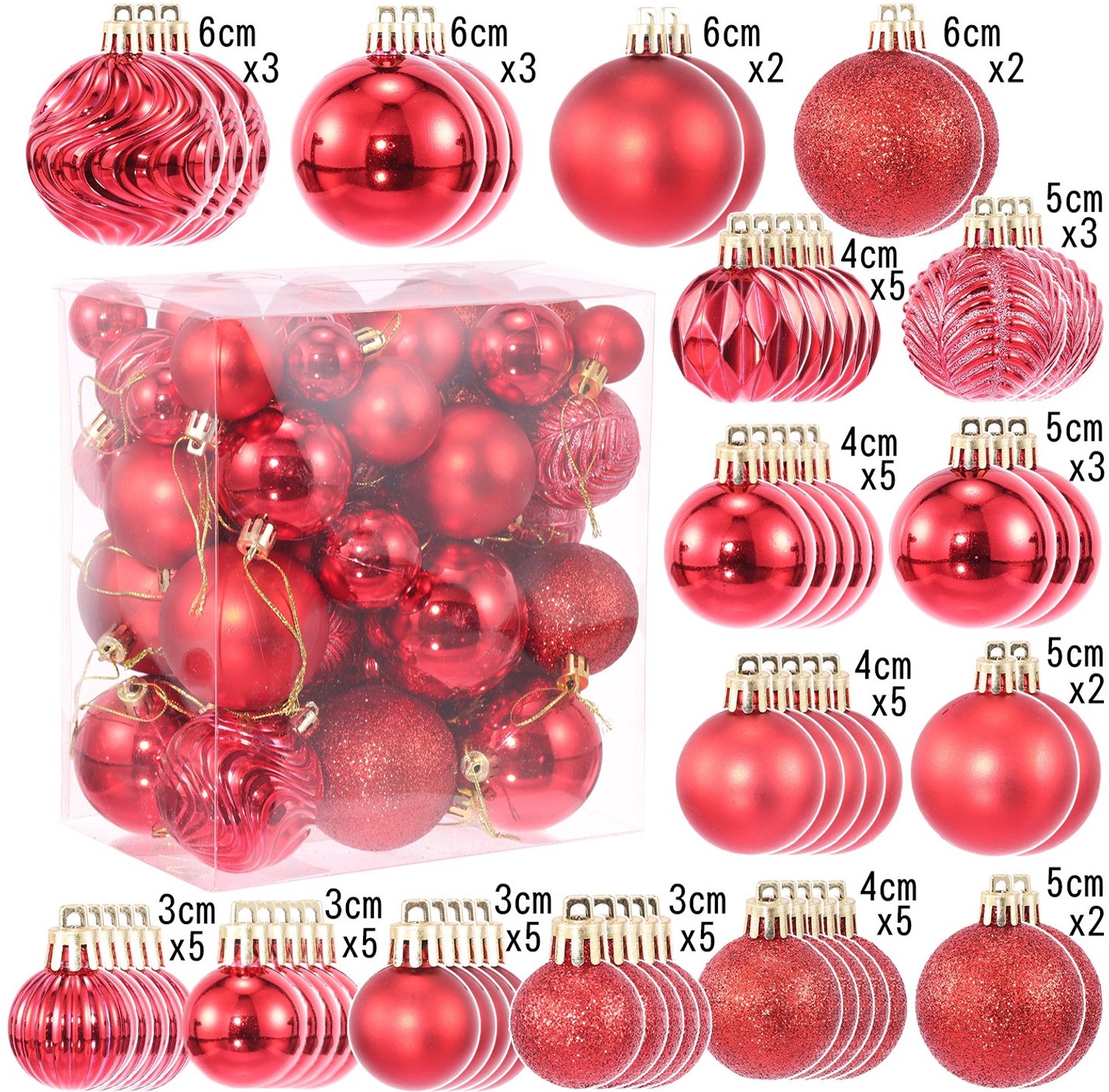 Rood Kerstballen – Kerstversiering voor Binnen – Onbreekbaar – Kerst - ⌀3~6cm – 60 Stuks