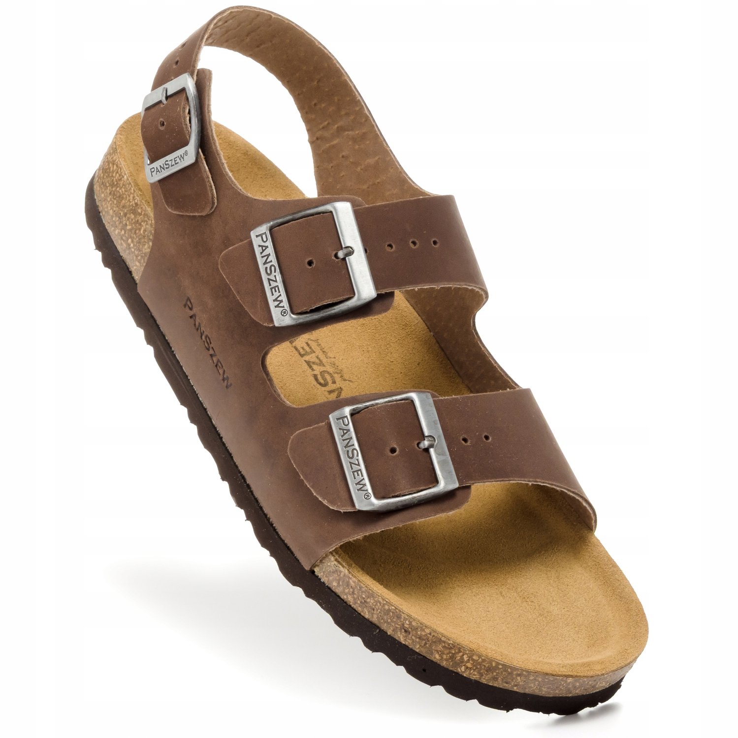 PanSzew Heren Sandalen Leer Kurk Natuurlijk Leer Bruin