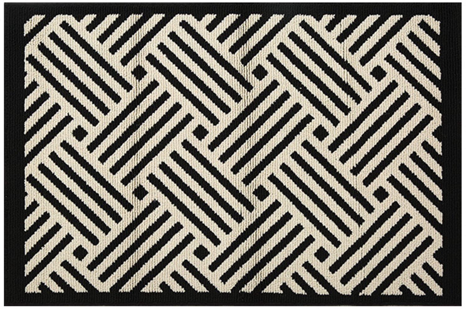 KZQ Deurmat 50 x 80 cm - Zwart en beige met geometrisch patroon - Machinewasbare schoonloopmat met rubberen antisliprug - Laag profiel - Houdt vuil en vocht vast - Voor hal, entree en overdekt terras - Polypropyleen