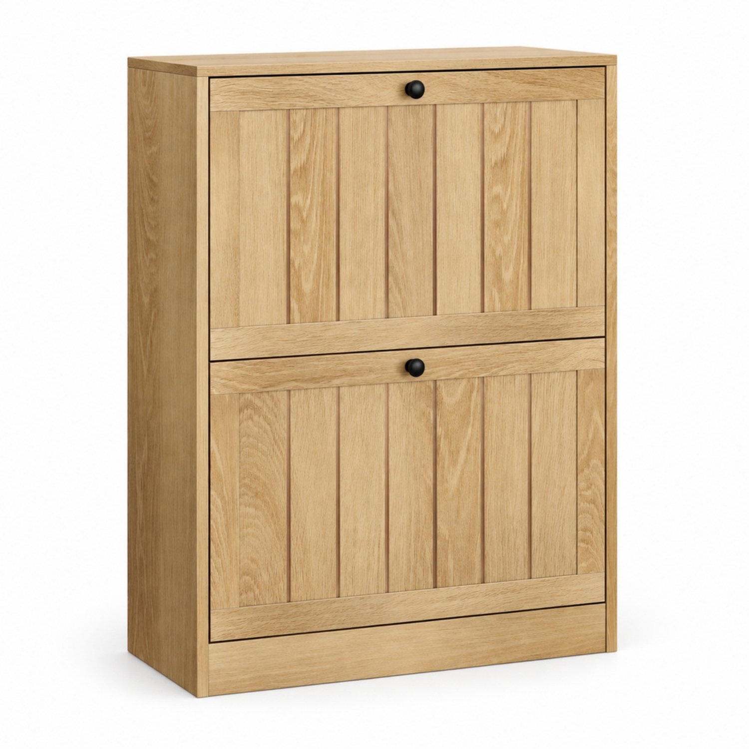 LONG DRAGON – Schoenenkast – 2 kleppen, ondiep ontwerp voor 6–12 paar schoenen – Eikenkleur – 60 × 24 × 80 cm