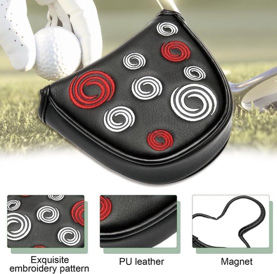 Golf Putter Hoofdbescherming, Magnetische Putter Cover, Draagbare PU Leren Bescherming voor Golfclubs, Eenvoudig te Installeren en Te Gebruiken, Zwart — afbeelding 3