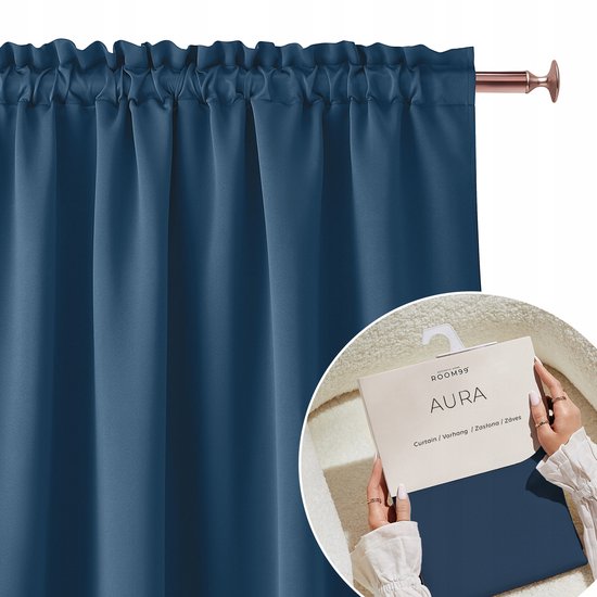 Gordijn Aura 140x300 cm Navy Wave Gordijnstof met Tunnel