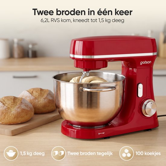 Gatson 2000W Keukenmachine - 6L Mengkom - Dubbele Handvat - Keukenrobot - Keukenmixer - Foodprocessor van Gatson — afbeelding 5