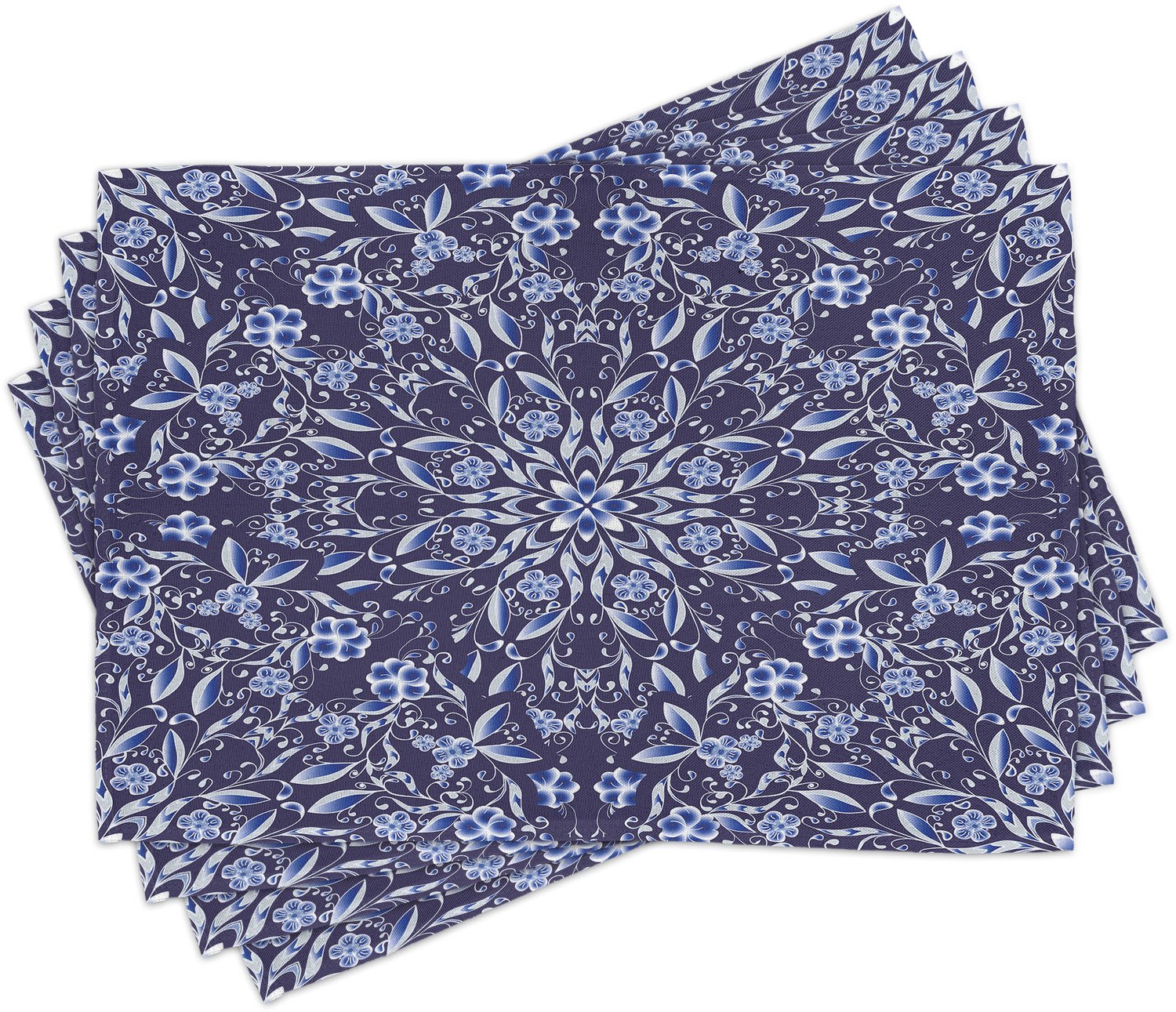 ABAKUHAUS Winter Placemats Set van 4, Chinese Schilderij Stijl Kunst Traditionele Bloemen Vlechtwerk Thema Print, Wasbare Stoffen Placemats voor de Eettafel, Standaardformaat, Donkerblauw