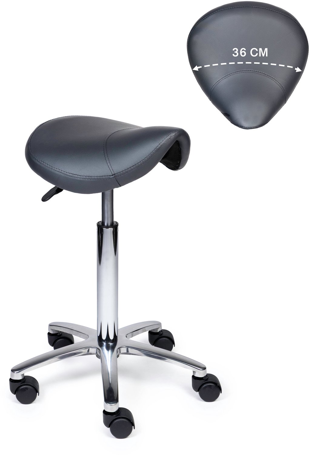 Ergonomische Zadelkruk XS Compact Grijs op Wielen Standaard uitvoering (50-68cm) / Zonder voetensteun / Voetdoppen
