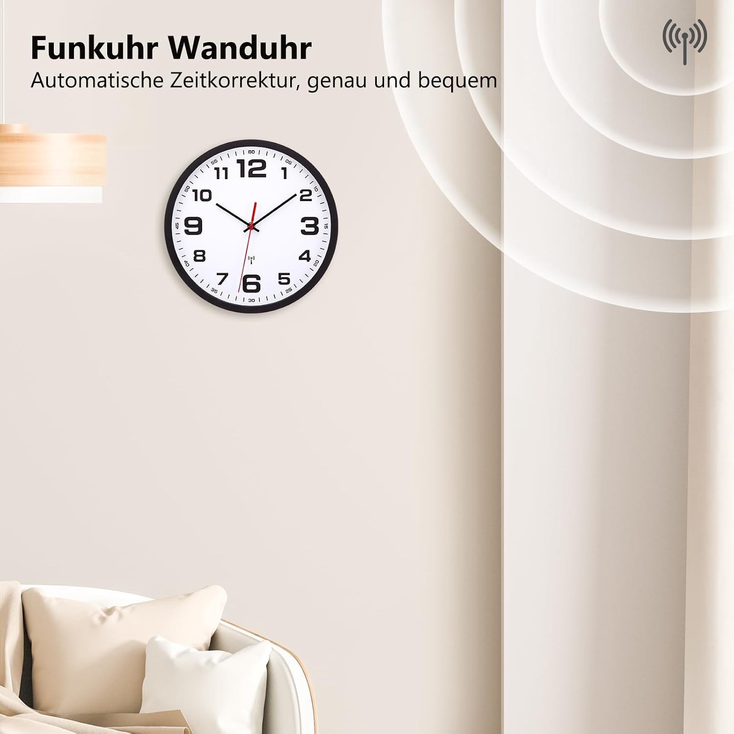 Stille wandklok van 30 cm - Quartz batterij-aangedreven - Eenvoudig af te lezen - Perfect voor slaapkamer, keuken, kantoor en school - Zwart ontwerp
