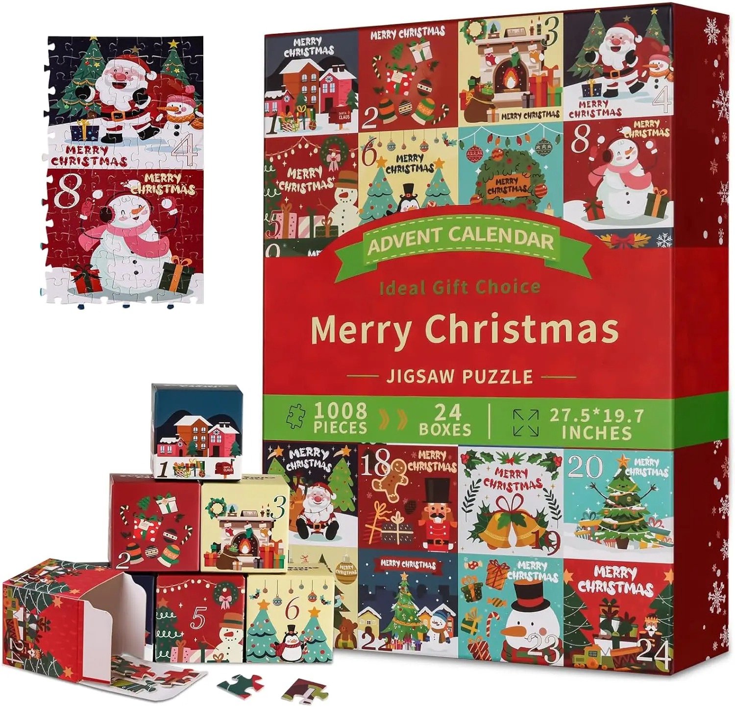 Veya Adventskalender puzzel - 2026 - Kinderen - Mannen - Incl. 24 doosjes - 42 stukjes per doosje - Puzzel 70x50cm - 1008 stukjes