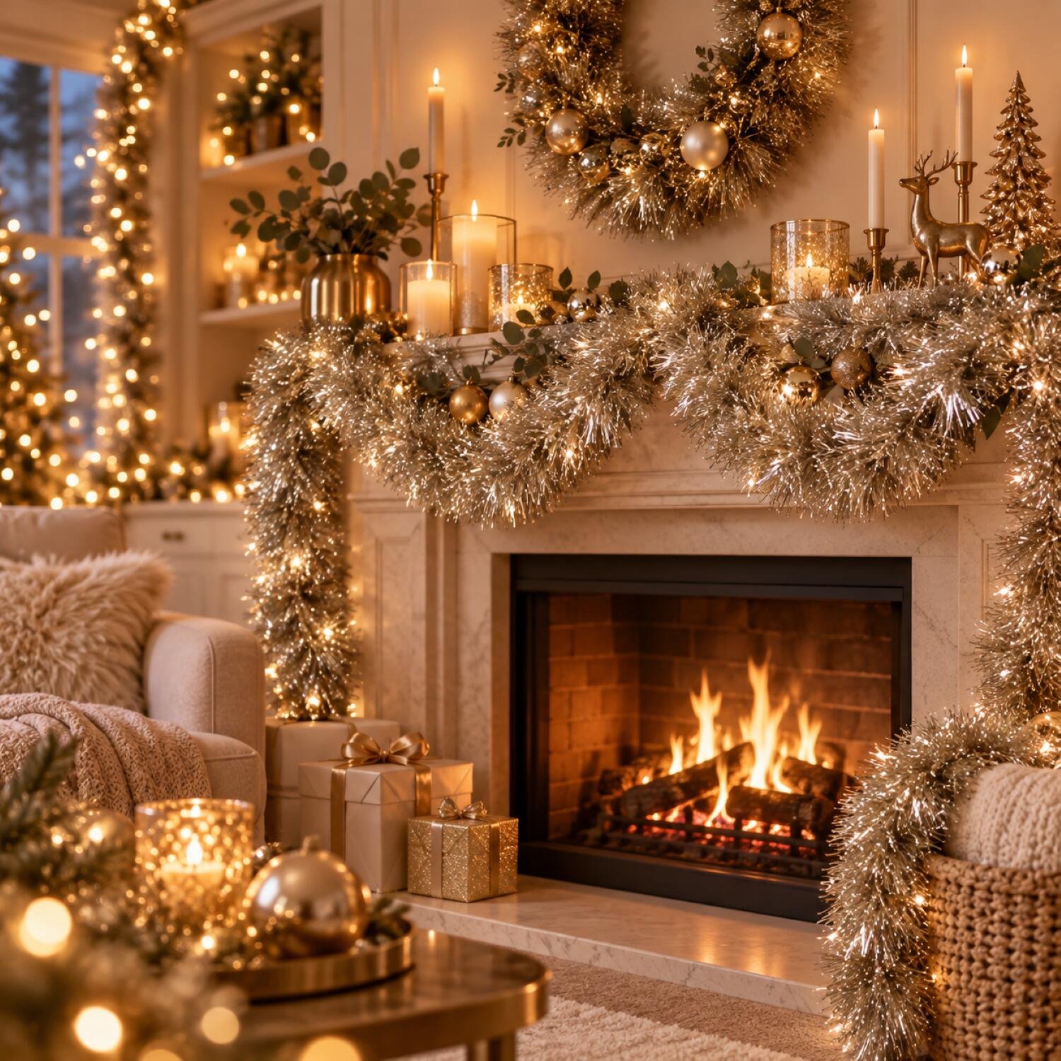 Decoris kerstslinger - 10x - zilver/champagne - 270 x 7 cm - folie/lametta - glans - kerstversiering – foto 3