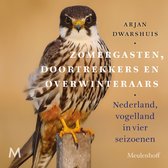 Boekomslag met een roodpootvalk op een paal en de titel 'Zomergasten, doortrekkers en overwinteraars' van Arjan Dwarshuis.