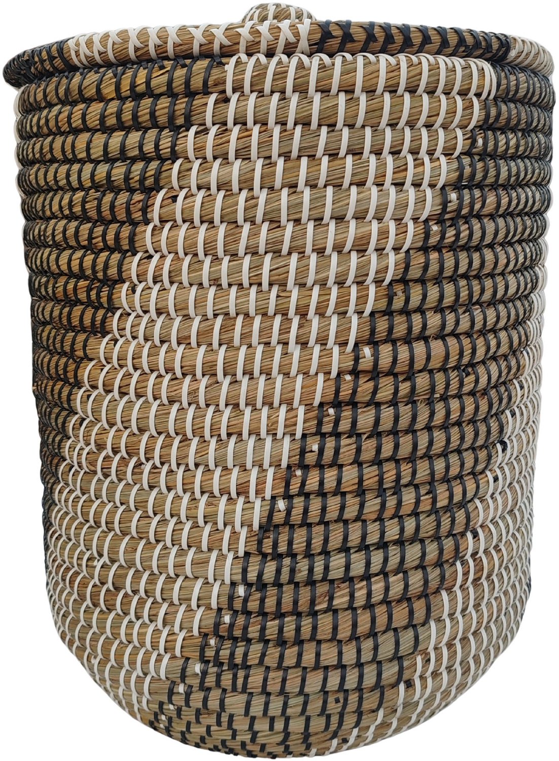 Wasmand met deksel – zeegras – 40 liter – naturel zwart wit