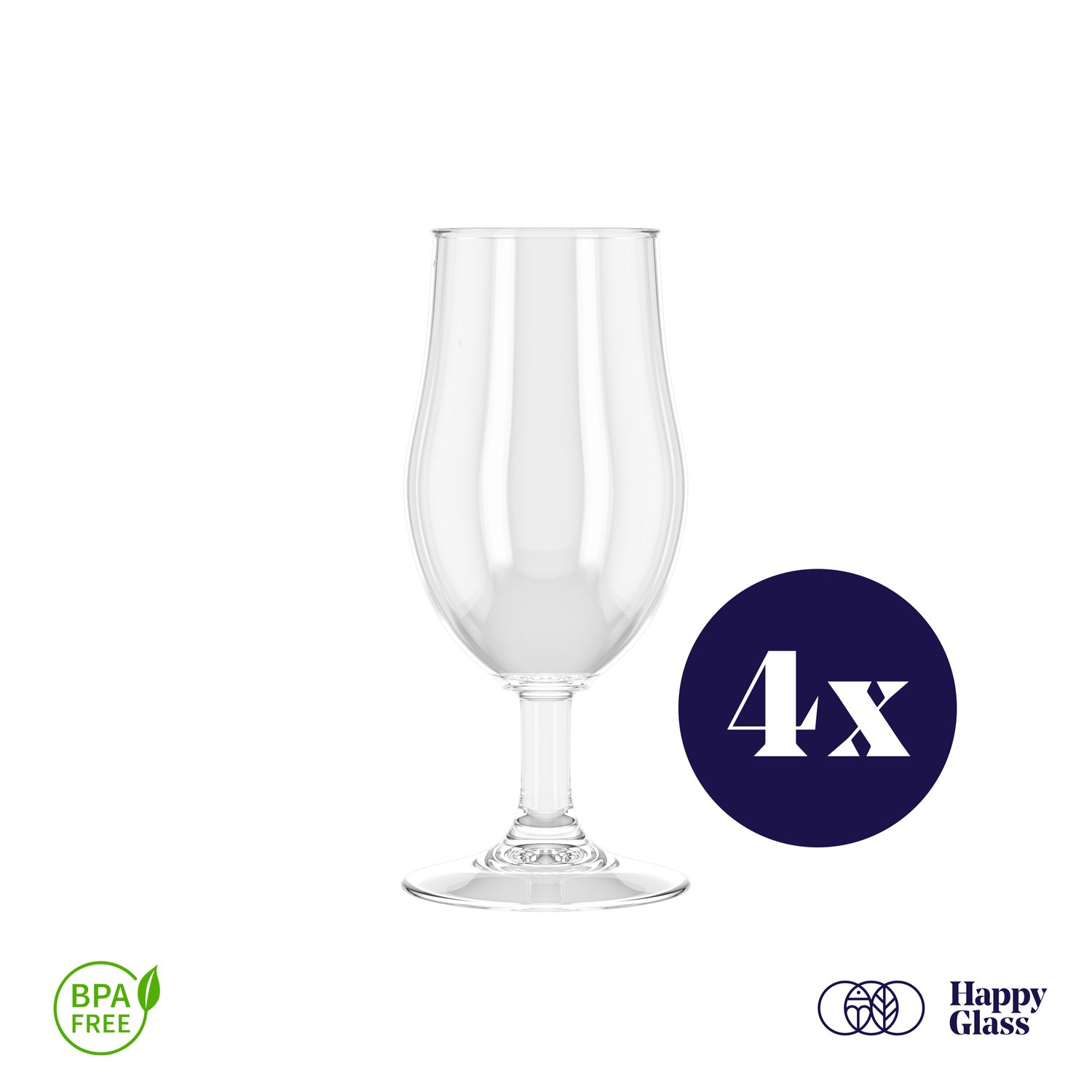 HappyGlass Mister Tulip - Set van 4 kunststof biergazen - 40cl - Transparant - BPA-vrij Tritan