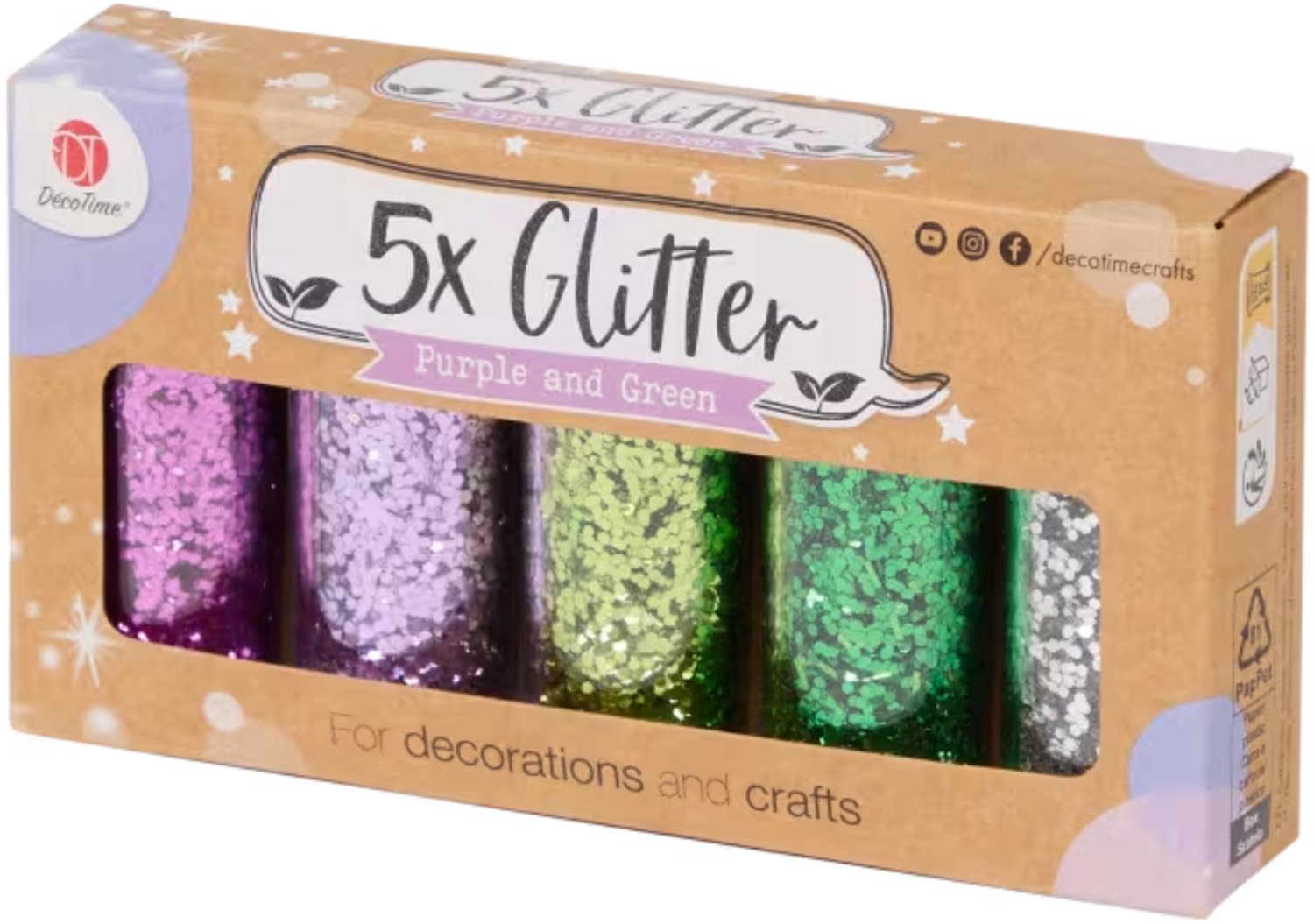 DécoTime glitterbuisjes 5 stuks - Kerst - Glitters - Knutselen