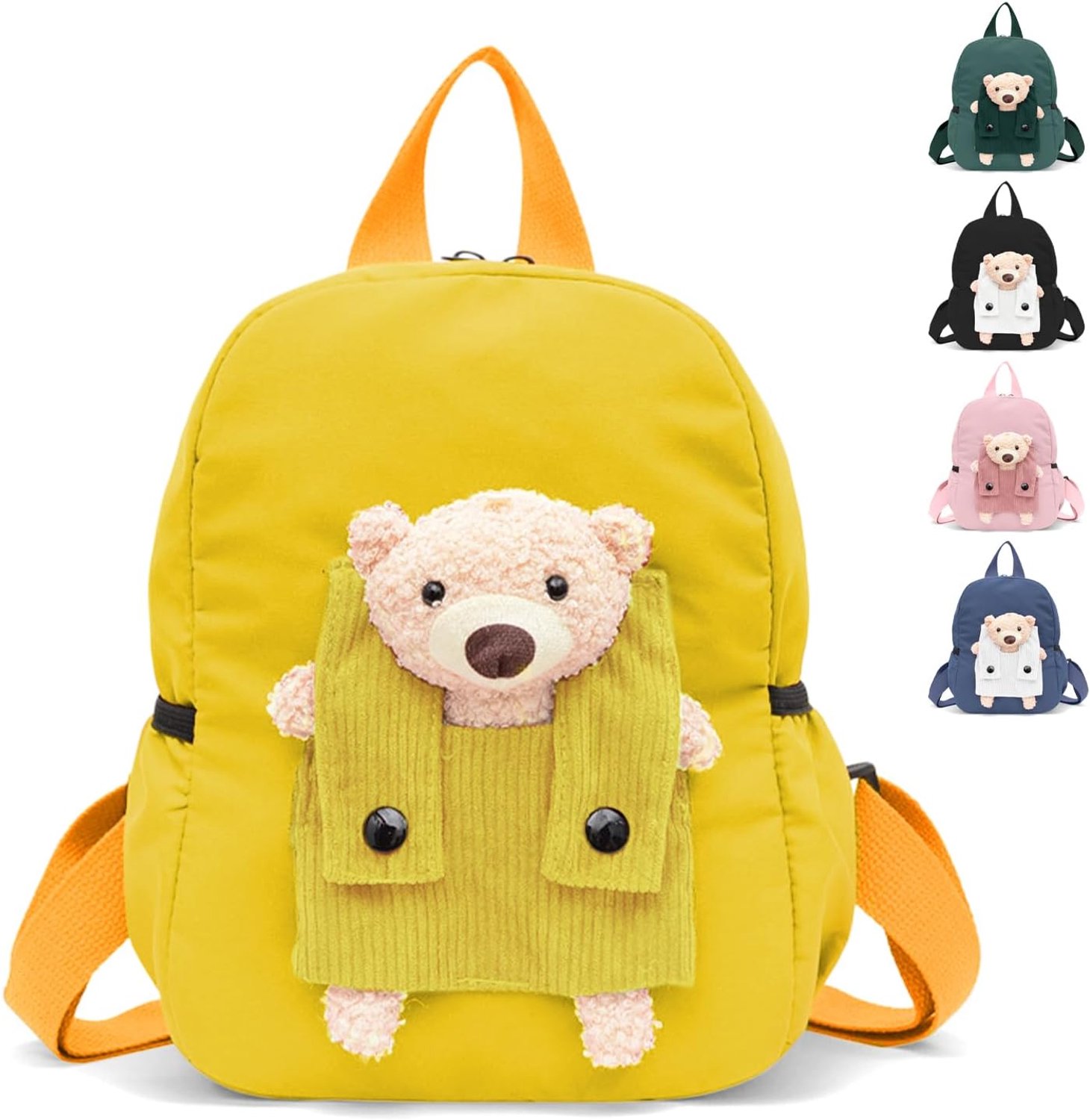 Peuterrugzak met knuffelbeer - Kinderrugzak voor kleuterschool - Rugtas voor kleine uitstapjes - Afneembare beer - Verstelbare banden met rits - Rugzak met voorvak - Geel - 27 x 21 x 10 cm