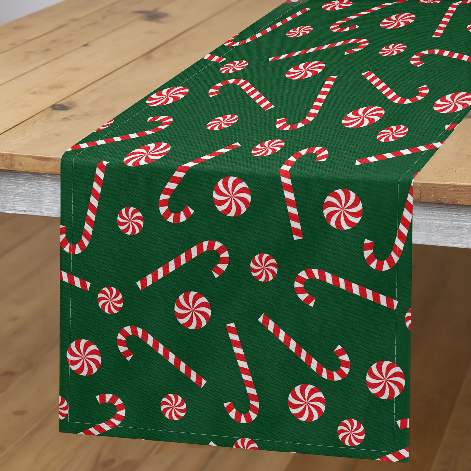 ABAKUHAUS Zuurstok Tafelloper, Kerstseizoen Snoep Zuurstok Lolly Vrolijk Kerstfeest Thema, Rechthoekige Tafelloper voor Eetkamer en Keuken, 40 x 225 cm, Varengroen