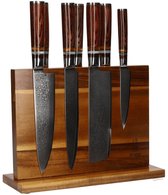 Shinrai Knives Messenset met Blok - 7 delig - Damascus Messen - Micarta Jewels - Dubbelzijdige Messenhouder - Koksmes - Met Luxe Geschenkdoos - Messenhouder - Keukenmes - Koksmes