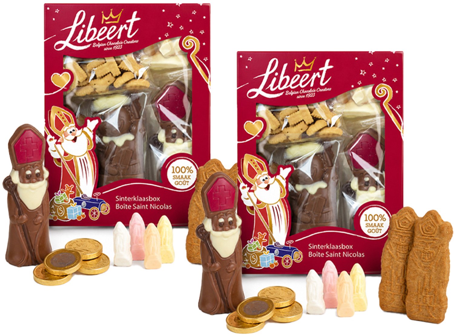 Libeert Sinterklaasbox 290g x 2 - Chocolade, speculoos, nicnacs & guimauves - Sinterklaaspakket