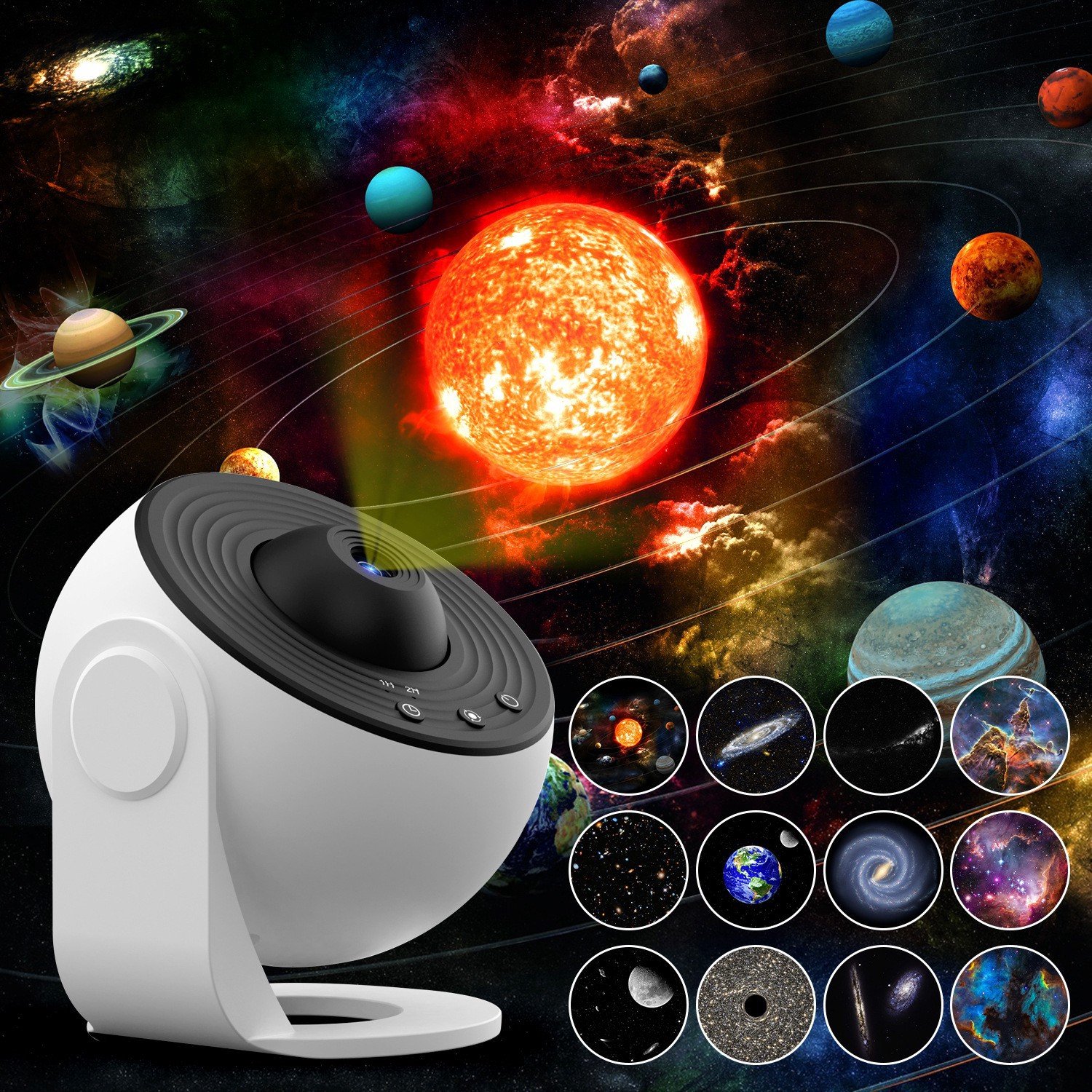 Planetarium-projector voor de slaapkamer, 13-in-1 sterren- en sterrenstelselprojector, nevel-nachtlamp met timer, LED-ruimtelamp voor kamerdecoratie (geschikt voor volwassenen en kinderen), wit
