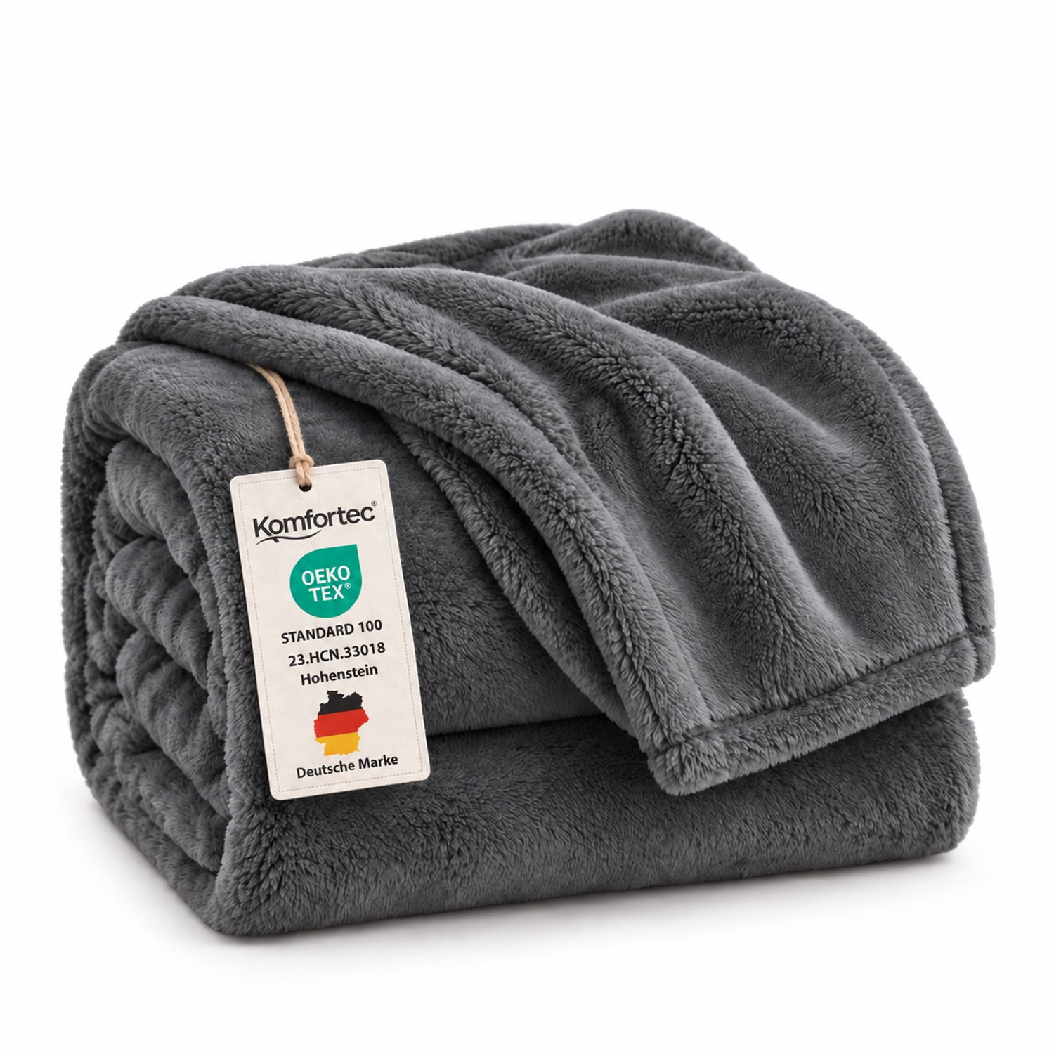 Komfortec Fleece Deken - Met kasjmier gevoel - Plaid - Fleece Plaid - Fleece Dekens - Fleece Deken 240x220 cm – Super Zacht – Antraciet