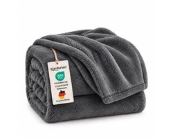 Komfortec Fleece Deken - Met kasjmier gevoel - Plaid - Fleece Plaid - Fleece Dekens - Fleece Deken 240x220 cm – Super Zacht – Antraciet