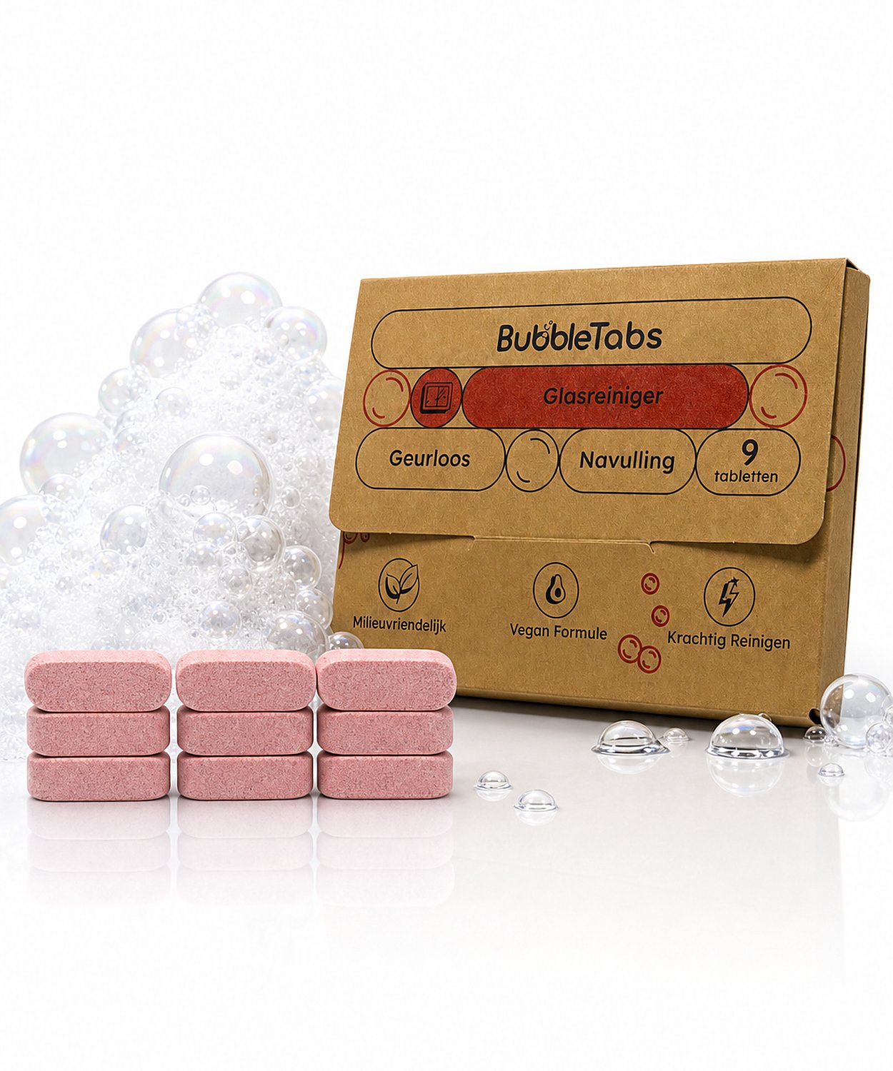 BubbleTabs Glasreiniger Navulling - 9 Cleaning Tabs - Glasreiniger auto - voor Glasreiniger spray - Geurloos - Streepvrij