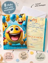 Uitnodiging kinderfeestje - 8 uitnodigingen - uitnodigingen kinderfeestje - Uitnodiging kinderfeestje jongen - BCI019 - emoji uitnodigingen